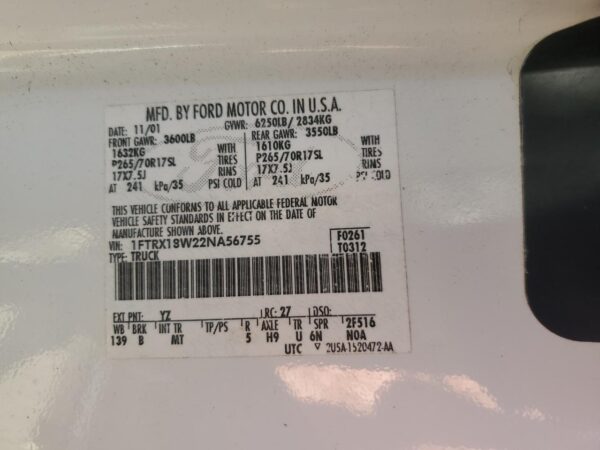 FORD F150 WHITE - 1FTRX18W22NA56755