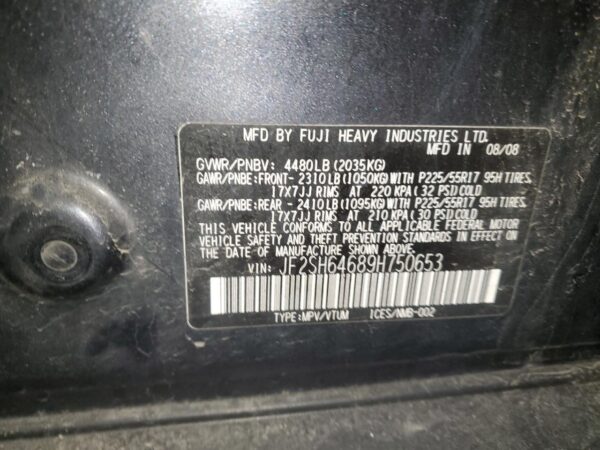 SUBARU FORESTER GRAY - JF2SH64689H750653