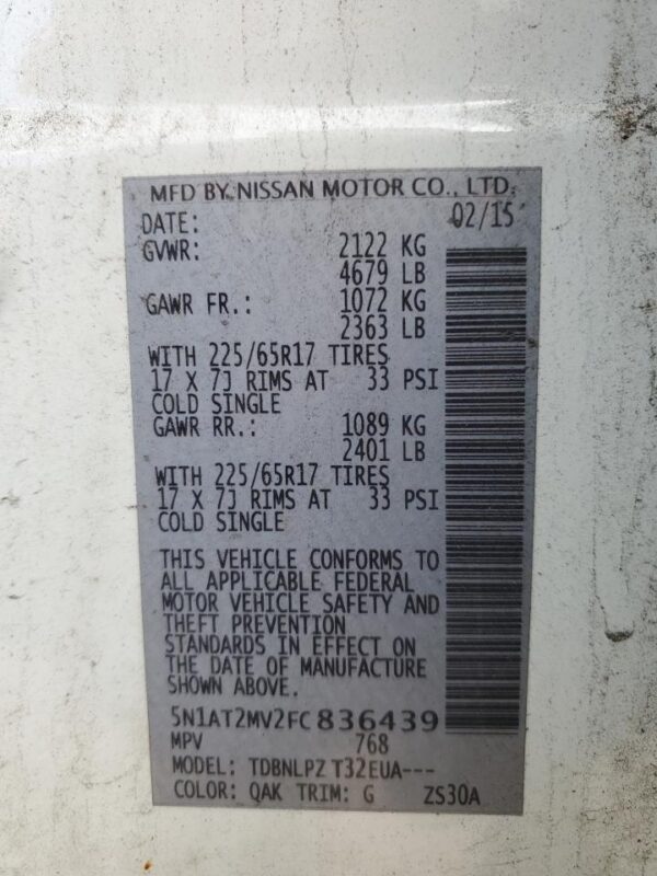 NISSAN ROGUE WHITE - 5N1AT2MV2FC836439