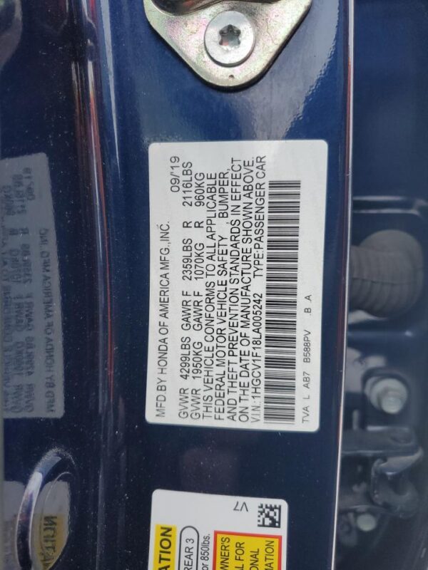 HONDA ACCORD BLUE - 1HGCV1F18LA005242