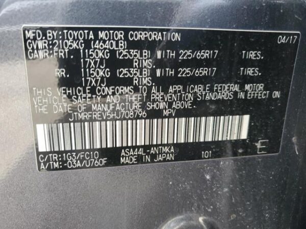 Toyota RAV4 2017 - JTMRFREV5HJ708796