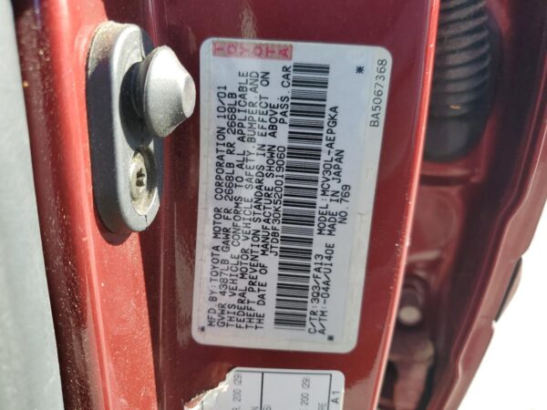 TOYOTA CAMRY BURGUNDY - JTDBF30K520019060