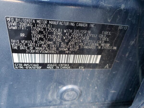 TOYOTA RAV4 BLUE - 2T3DFREV5DW099621