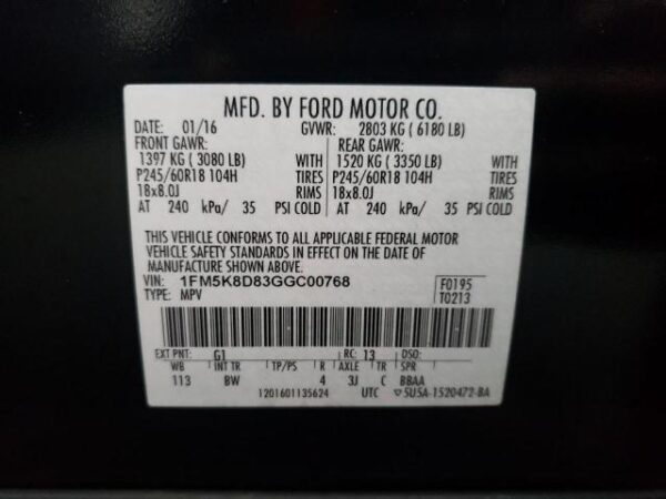 Ford EXPLORER 2016 - 1FM5K8D83GGC00768