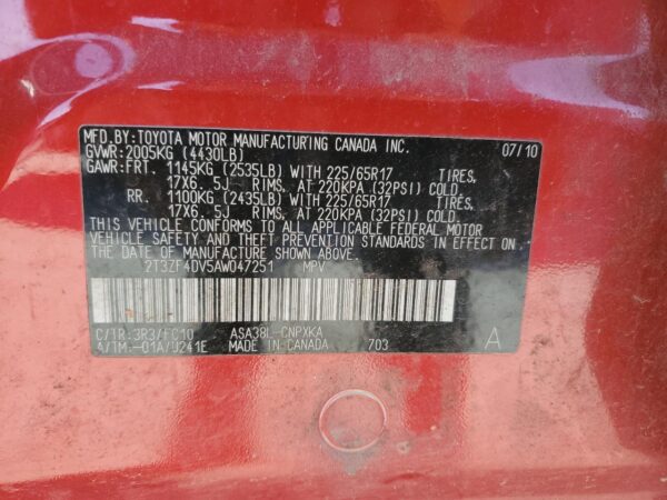 TOYOTA RAV4 RED - 2T3ZF4DV5AW047251