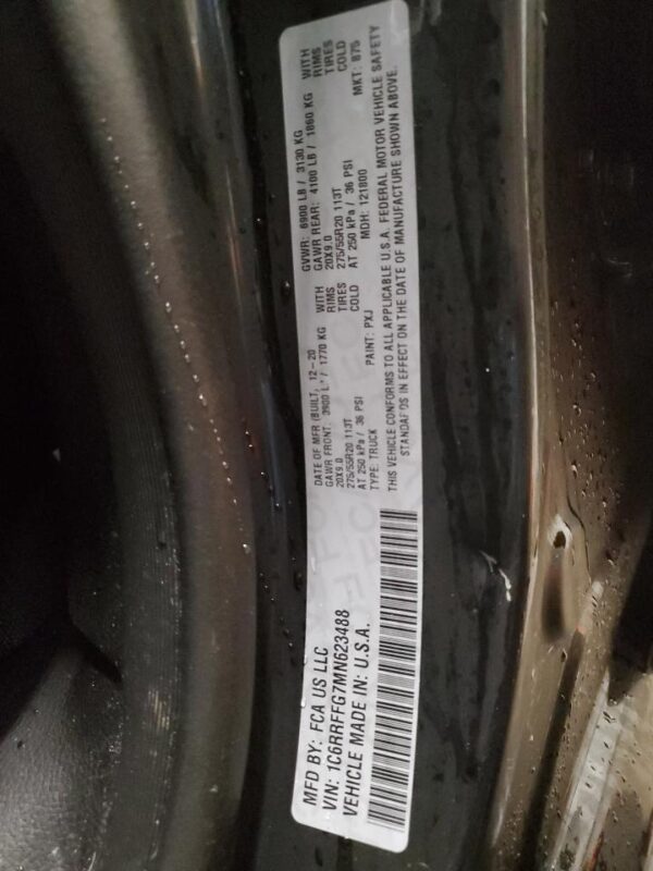 RAM 1500 BLACK - 1C6RRFFG7MN623488