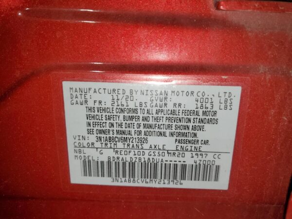 NISSAN SENTRA RED - 3N1AB8CV6MY213926
