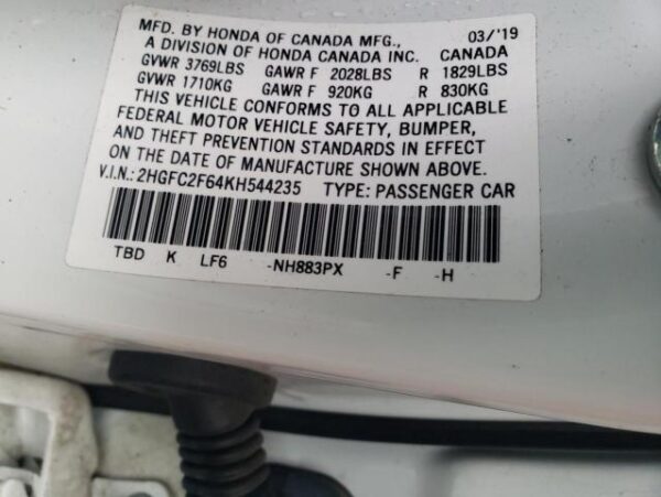 Honda Civic 2019 - 2HGFC2F64KH544235