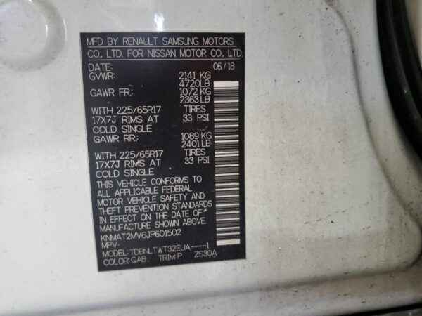 NISSAN ROGUE WHITE - KNMAT2MV6JP601502