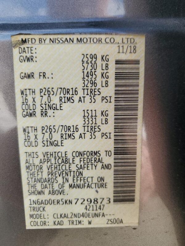 NISSAN FRONTIER GRAY - 1N6AD0ER5KN729873