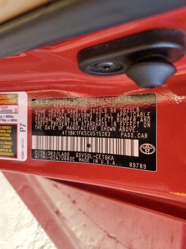TOYOTA CAMRY RED - 4T1BK1FK5CU515263