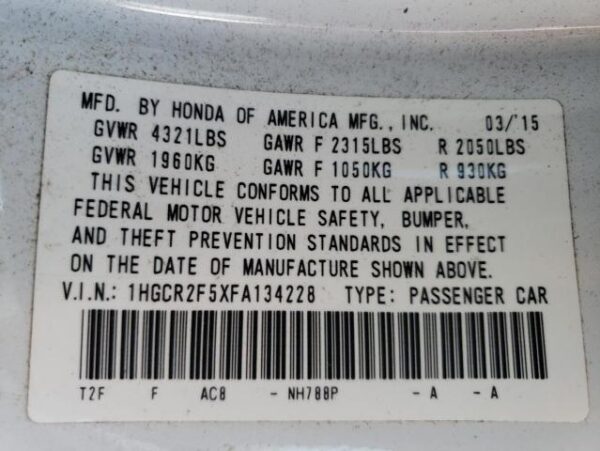 Honda Accord 2015 - 1HGCR2F5XFA134228