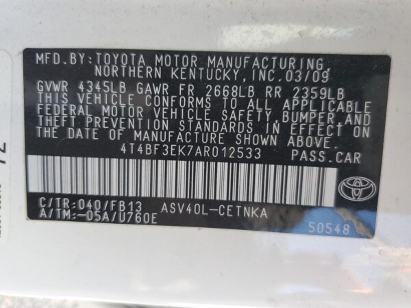 TOYOTA CAMRY WHITE - 4T4BF3EK7AR012533