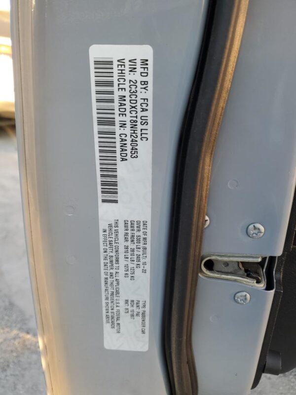 DODGE CHARGER GRAY - 2C3CDXCT8NH240453