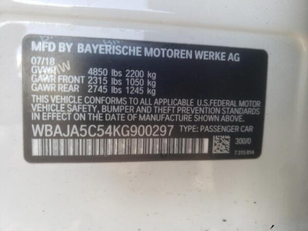 2019 BMW 530i xDrive White - WBAJA5C54KG900297