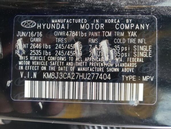 Hyundai Tucson 2017 - KM8J3CA27HU277404