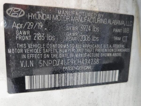 Hyundai Elantra 2019 - 5NPD74LF9KH494238