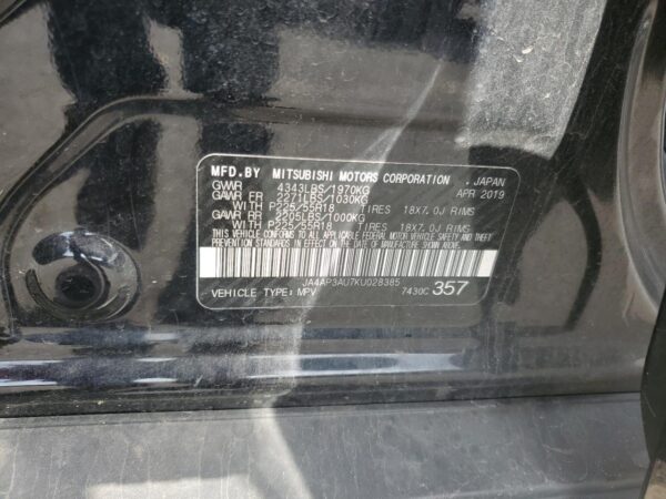 MITSUBISHI OUTLANDER BLACK - JA4AP3AU7KU028385