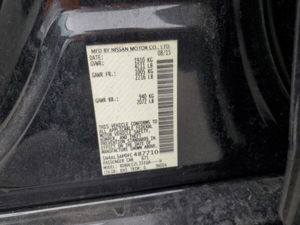 NISSAN ALTIMA BLACK - 1N4AL3AP0FC487710