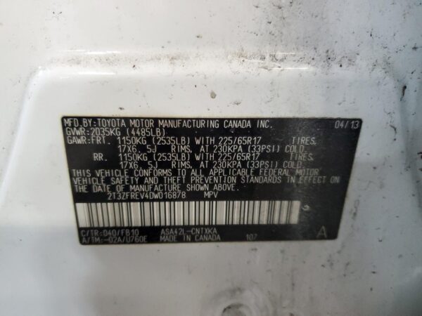 TOYOTA RAV4 WHITE - 2T3ZFREV4DW016878