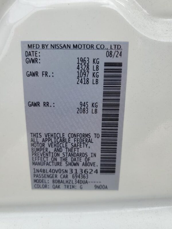 NISSAN ALTIMA WHITE - 1N4BL4DV0SN313624