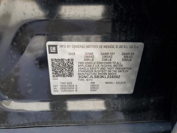 Chevrolet TRAX 2019 - 3GNCJLSB3KL216562