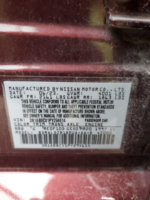 NISSAN SENTRA BURGUNDY - 3N1AB8CV1PY294614