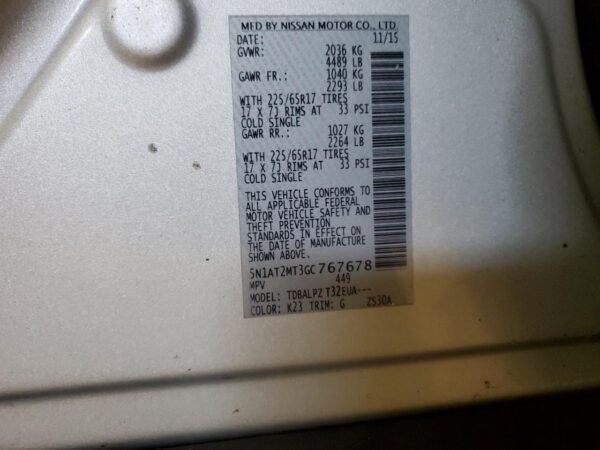 NISSAN ROGUE SILVER - 5N1AT2MT3GC767678