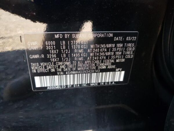 Subaru ASCENT 2022 - 4S4WMAAD2N3428143
