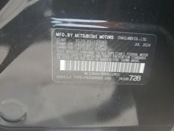 MITSUBISHI MIRAGE BLACK - ML32AUHJ9RH022901