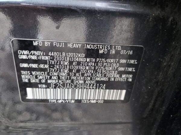 Subaru FORESTER 2017 - JF2SJAGC8HH444124