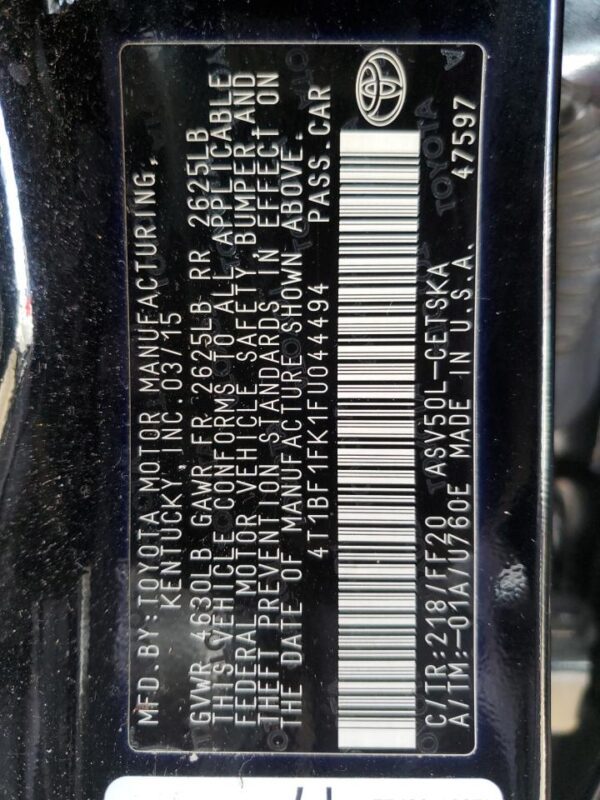 TOYOTA CAMRY BLACK - 4T1BF1FK1FU044494