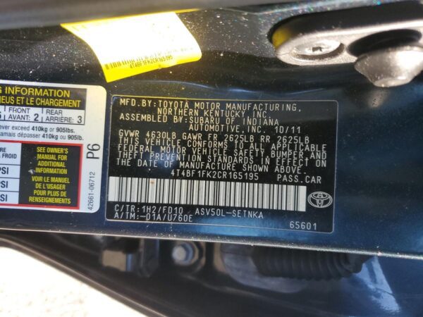 TOYOTA CAMRY BLACK - 4T4BF1FK2CR165195