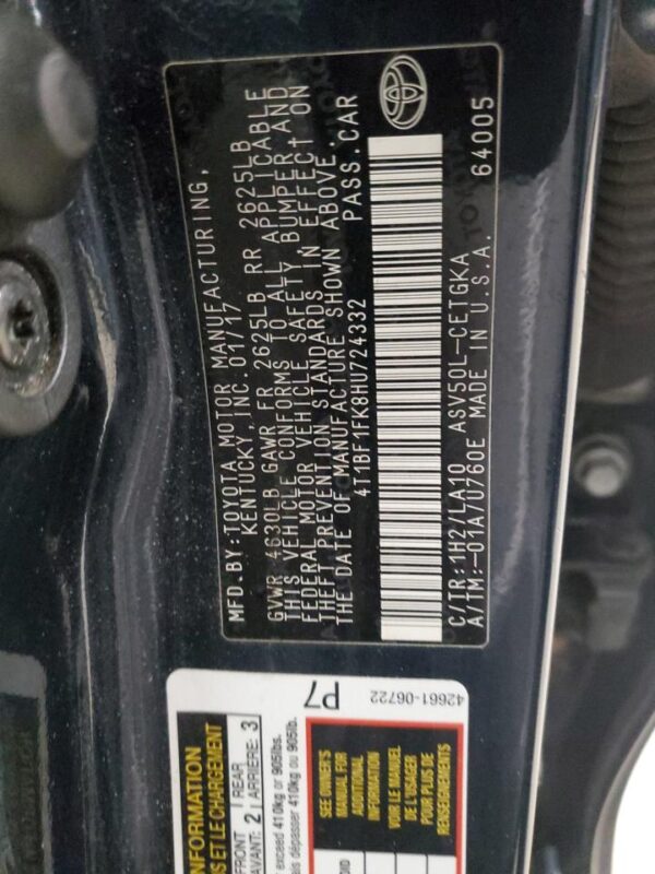 TOYOTA CAMRY BLUE - 4T1BF1FK8HU724332