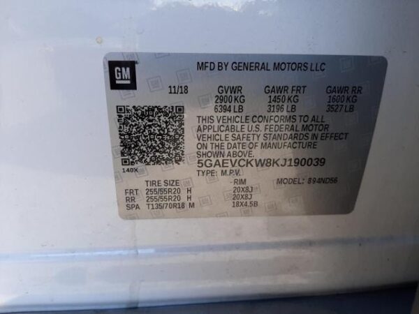 BUICK ENCLAVE WHITE - 5GAEVCKW8KJ190039