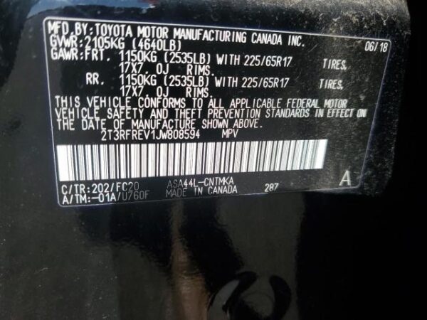 Toyota RAV4 2018 - 2T3RFREV1JW808594