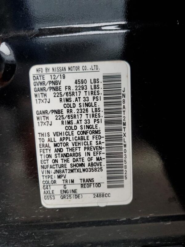 NISSAN ROGUE BLACK - JN8AT2MTXLW035825