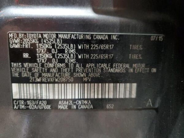Toyota RAV4 2015 - 2T3WFREVXFW208750