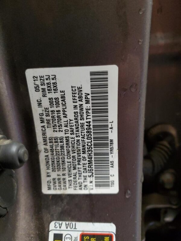 HONDA CRV TAN - 5J6RM4H35CL058944
