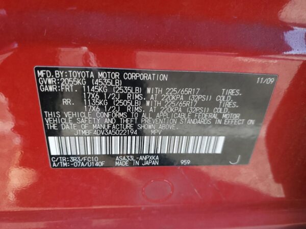 TOYOTA RAV4 RED - JTMBF4DV3A5022194