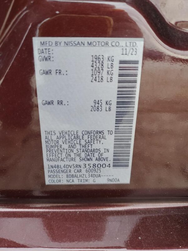 NISSAN ALTIMA BURGUNDY - 1N4BL4DV5RN358004