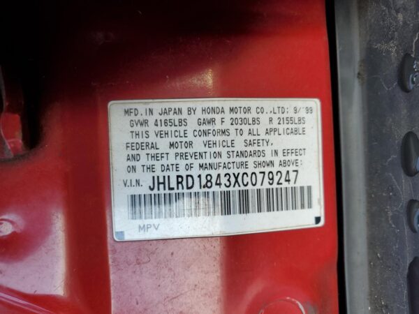 HONDA CRV RED - JHLRD1843XC079247