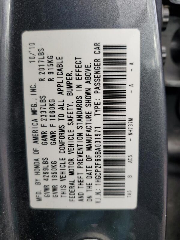 HONDA ACCORD GRAY - 1HGCP2F65BA031971
