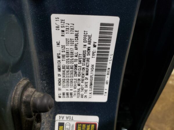 HONDA CRV BLUE - 5J6RM4H5XFL114544