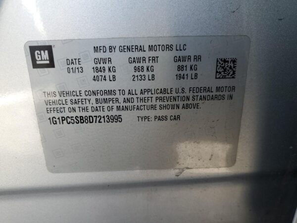 CHEVROLET CRUZE SILVER - 1G1PC5SB8D7213995