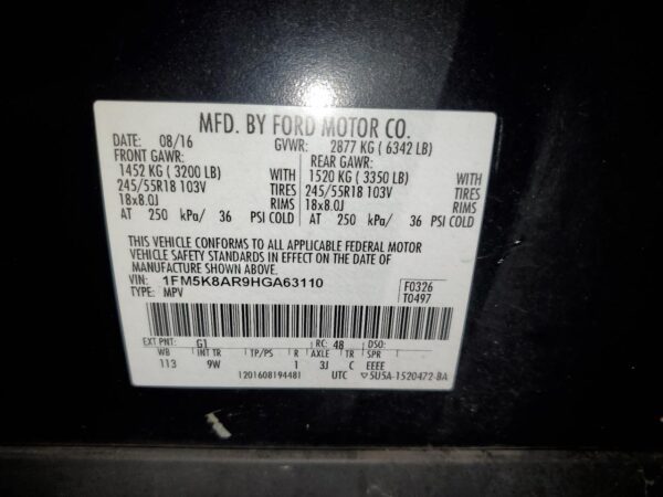 FORD EXPLORER BLACK - 1FM5K8AR9HGA63110