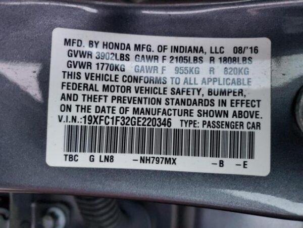 Honda Civic 2016 - 19XFC1F32GE220346