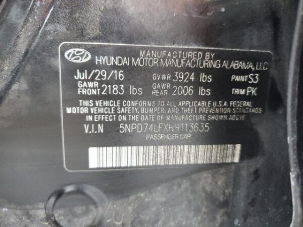 Hyundai Elantra 2017 - 5NPD74LFXHH113635