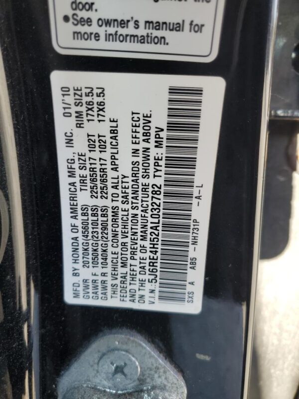 HONDA CRV BLACK - 5J6RE4H52AL032782