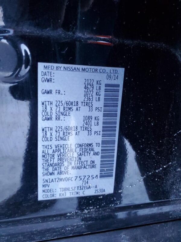 NISSAN ROGUE BLACK - 5N1AT2MV0FC757254